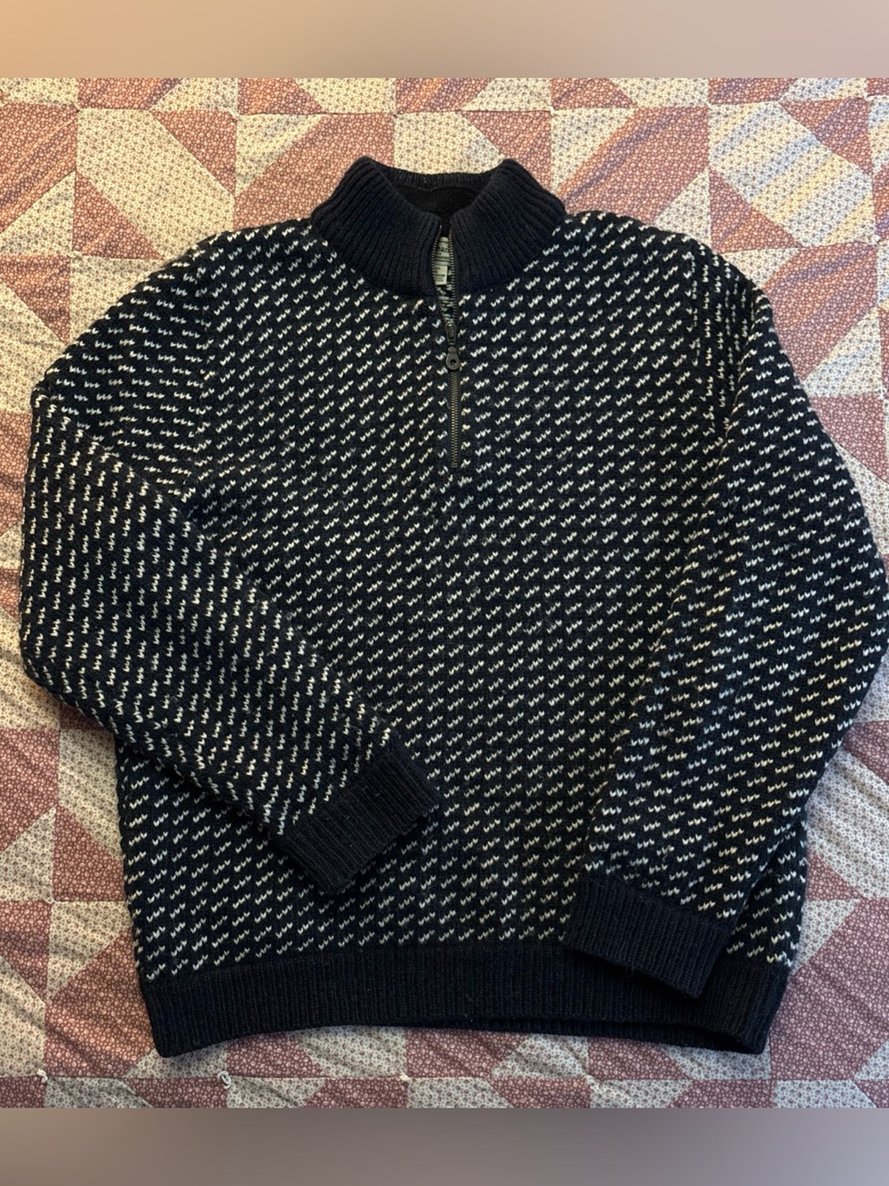 Vintage LL Bean Wool Birdseye Norway Fisherman Sweater 1/4 Zip Pullover